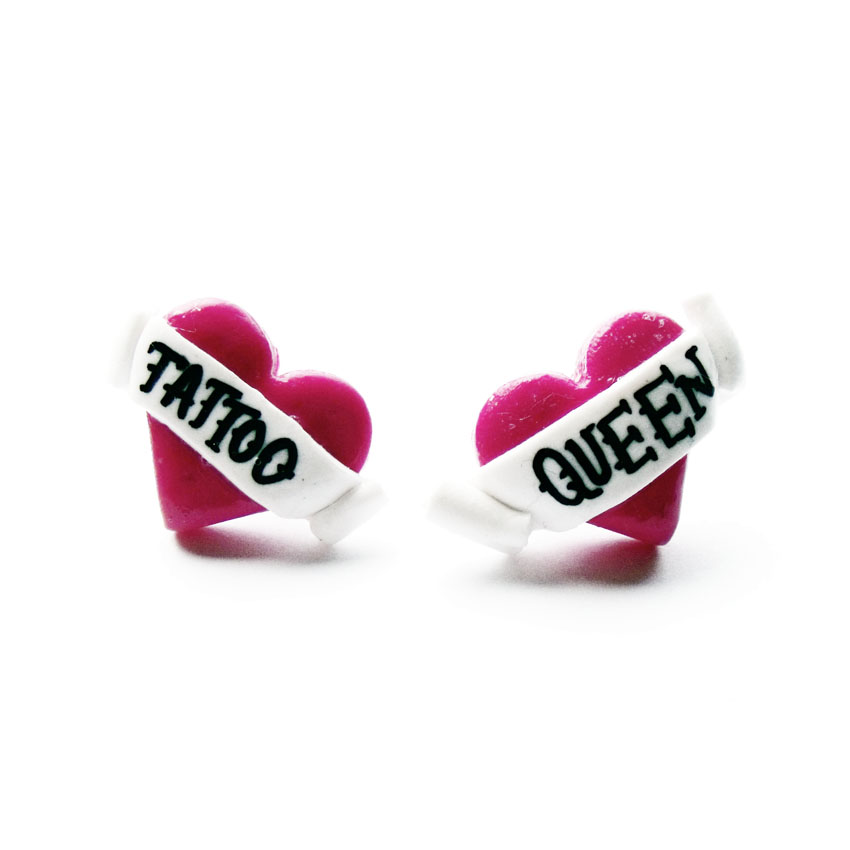 Tattoo Queen Heart Stud Earrings